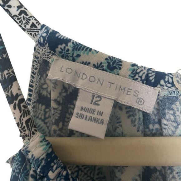 London Times Blue Black Sleeveless Long Maxi Dress Women’s Size 12 Large Summer - Picture 3 of 7